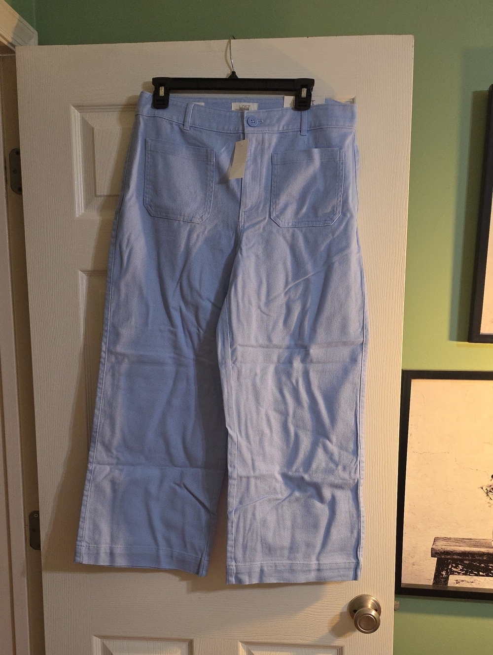 Light Blue Women Wide-Leg Cotton Pants